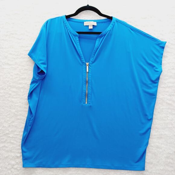 Blouse Kimono Michael Kors Blue Gold Zip Going-Out Top Modern Minimalist Size XL - Picture 3 of 16